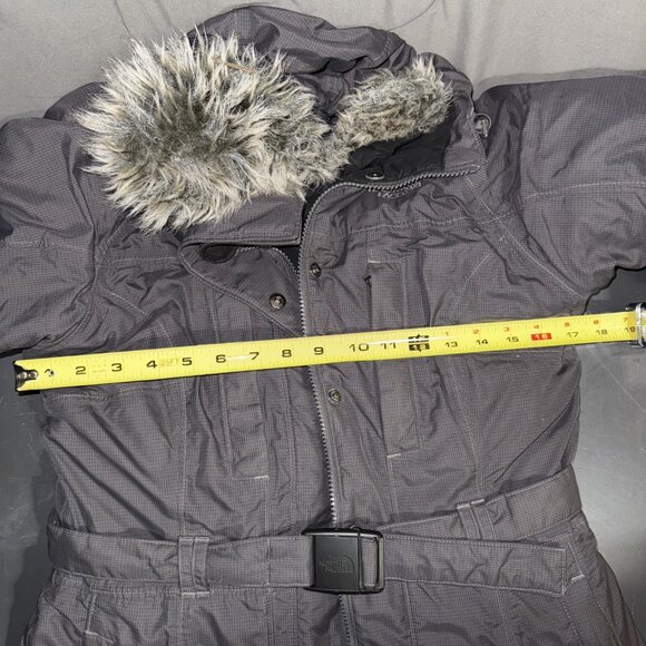 The North Face Parka Womens Small Goose Down Gray FAUX Fur Trim Belted Puffer - Picture 13 of 16